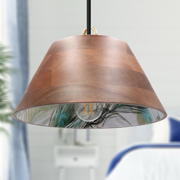 Kenn 1 - Light Solid Mango Pendant with Peacock Interior Accent by Bay Isle Home - Picture 6 of 6